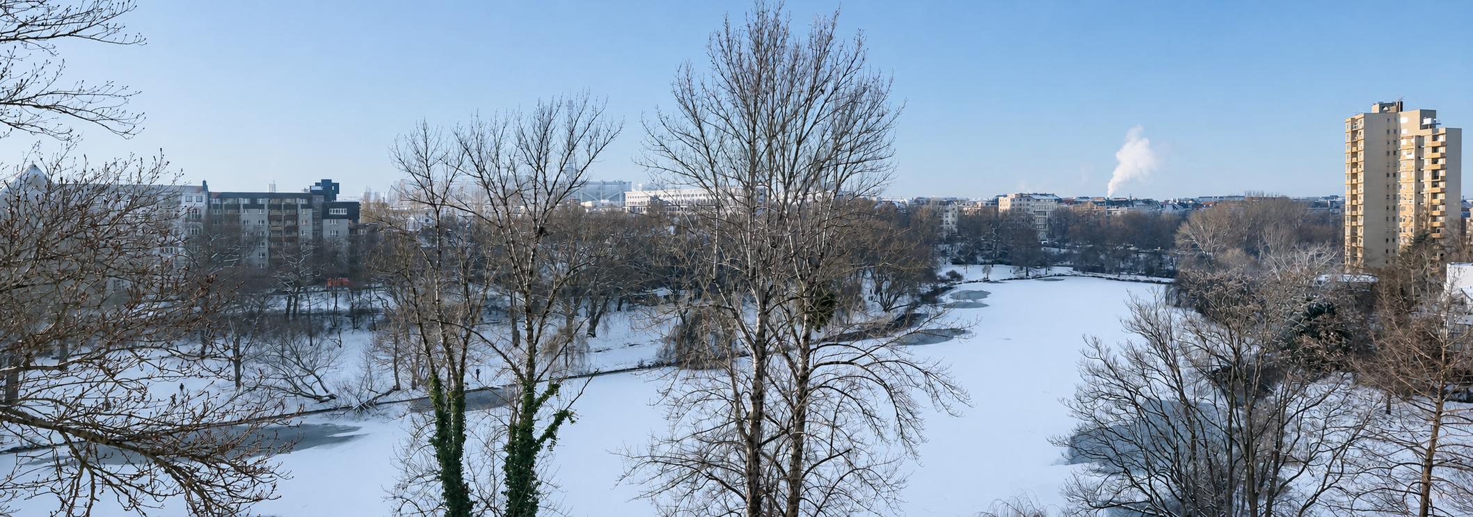 Winteransicht Seeblick auf den Lietzensee, Dachterrasse Altbau Charlottenburg
